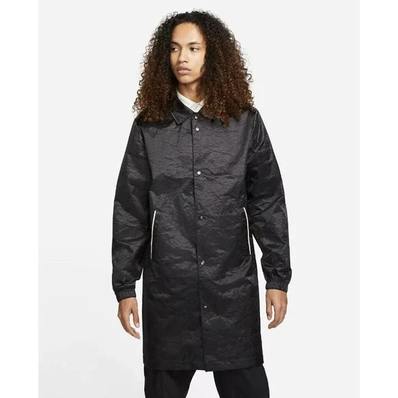 Nike Sportswear Mens Large Long Black Coach Jacket DH7847-010 NWT